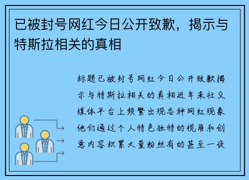 已被封号网红今日公开致歉，揭示与特斯拉相关的真相