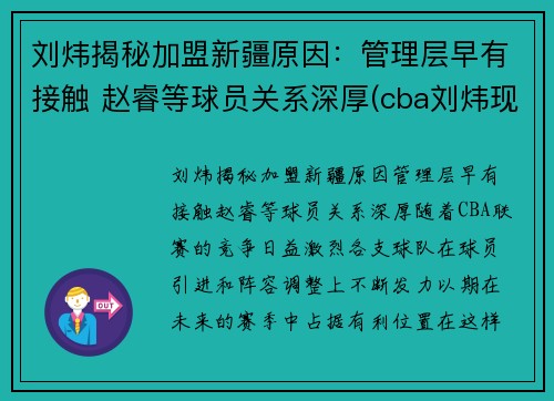 刘炜揭秘加盟新疆原因：管理层早有接触 赵睿等球员关系深厚(cba刘炜现在在哪个队)